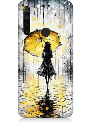 Xiaomi Redmi Note 8 Uyumlu Yağmurda Sarı Şemsiye Altında  Desenli Silikon Kılıf