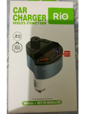 Aydoğan Ticaret44 Araç Şarj Rio Tech  Wireless+ Mp3 Fm USB Type A+ USB C Hızlı Şarj  Fm Transmiter  Çakmaklık Siyah