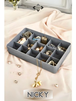 Gri 15 Bölmeli Çekmece Içi Organizer, Çorap ve Takı Düzenleyici