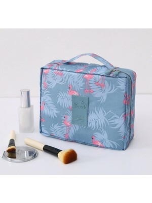Şeffaf Flamingo Desenli Kadın Makyaj Çantası, Mavi Renkli, Şık ve Kullanışlı