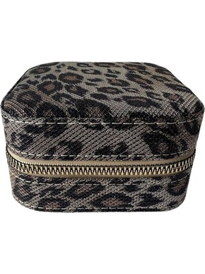 Kahverengi Suni Deri Desenli Fermuarlı Seyahat ve Çekmecede Takı Düzenleyici Çanta