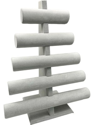 Gri Süet Kumaş Beş Kademeli Bileklik ve Saat Sergileme Standı 45/34 cm
