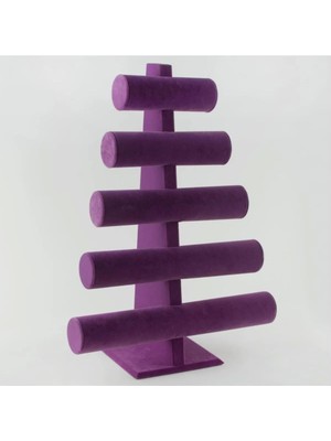 Mor Süet Kumaş Beş Kademeli Bileklik ve Saat Sergileme Standı 45/34 cm