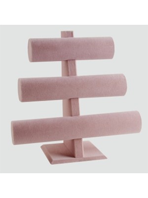 Pembe Üçlü Bileklik ve Saat Sergileme Standı, Süet Kumaş, 30/26 cm