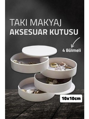 4 Katlı Döner Takı ve Aksesuar Organizeri, Beyaz, Silindir Düzenleyici