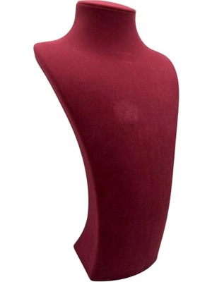 Bordo Süet Kumaş Takı Gerdanlık Zincir 39 cm Sergileme Mankeni