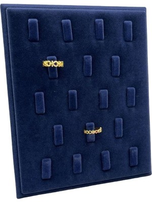 Lacivert Süet Kumaş Ayaklı Yüzük Sergileme Standı, 20X16 Cm, Şık ve Kullanışlı Tasarım