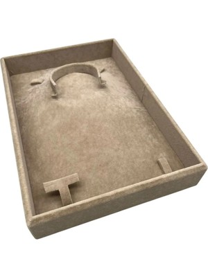 Mini Takı Sergileme Tablası, Kahverengi, Süet Kumaş, 26X19 cm