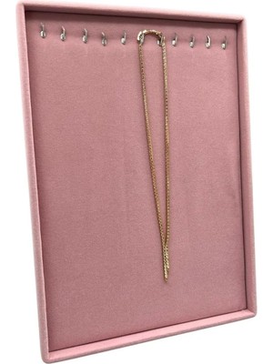 Yerli Süet Kumaş Pembe Renk 34/24 cm Ayaklı Kolye Sergileme Standı