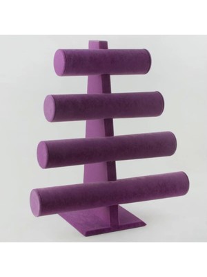Mor Süet Kumaş Dört Kademeli Bileklik ve Saat Sergileme Standı 38/34 cm