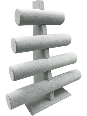 Gri Süet Kumaş Dört Kademeli Bileklik ve Saat Sergileme Standı 38/34 cm