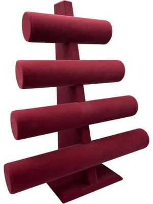 Bordo Süet Kumaş Dört Kademeli Bileklik ve Saat Sergileme Standı