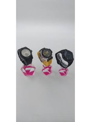 3'lü Kristal Saat Tutucu Set, Pembe ve Beyaz Renkler, Şık ve Modern Tasarım