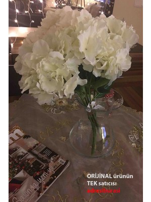 Yapay Çiçek Demeti, 5 Dal, Lux Ortanca, Ekru Renk, Şık Dekorasyon Seçeneği