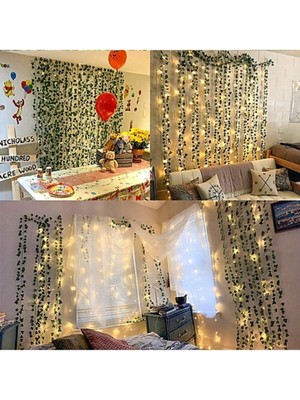 Yeşil Yapay Sarmaşık ve Peri LED Işığı, Dekoratif Uzunluk 3 Metre