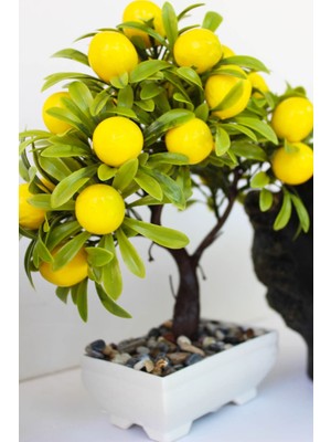 Beyaz Kare Yapay Limon Ağacı, Şık ve Dayanıklı Plastik Saksı ile Dekorasyon Için