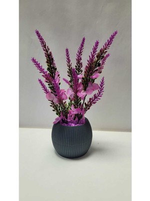 Mor Mini Lavanta Yapay Bitki, Dekoratif Masa ve Banyo Süsü, 20 cm Saksılı