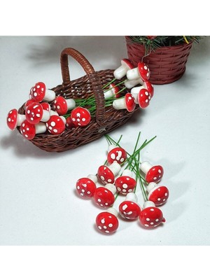 Kırmızı Mini Mantar Süsü, 10 Adet, Doğal ve Şık Dekoratif Yapay Bitki.