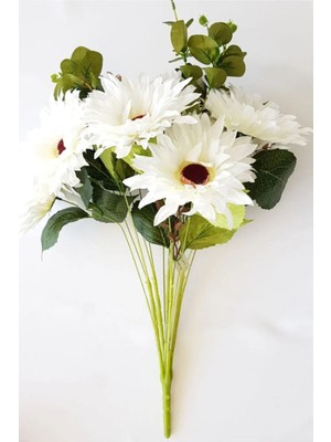 Beyaz 5 Anadal Büyük Kafa Krizantem Demeti, 55 Cm, Şık ve Doğal Görünümlü Çiçekler