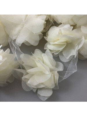 Bej Lazer Kesim Gül Süsleme 120 Adet Organze Kumaş Yapay Çiçekler