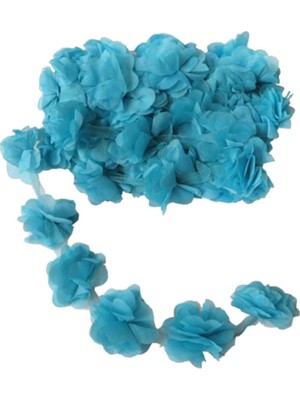 10 mt Mavi Lazer Kesim Tülden Şifon Çiçekli Kumaş