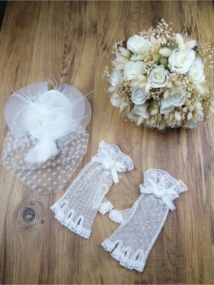 Renkli Yapay Çiçekli Gelin Takımı, Buket ve Vualet Seti, Şık ve Zarif Tasarım