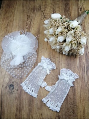 Renkli Yapay Çiçekli Gelin Seti, Buket ve Vualet Takımı, Şık ve Zarif Tasarım