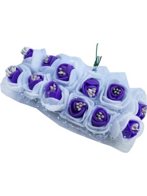 Mor Organze Gül Tomurcuklu 144 Adet, 12 Buket, Şık Dekoratif Çiçek Seti