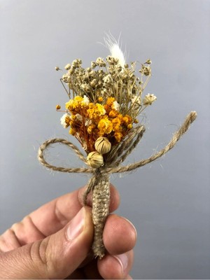 Renkli Yapay Çiçek Damat Yaka 10 Adet, Otlu ve Turuncu, Şık Dekorasyon Malzemesi