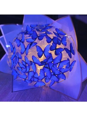 LED Işıklı Solmayan Mavi Kelebek Buketi, Orta Boy, Şık ve Doğal Görünümlü Çiçekler