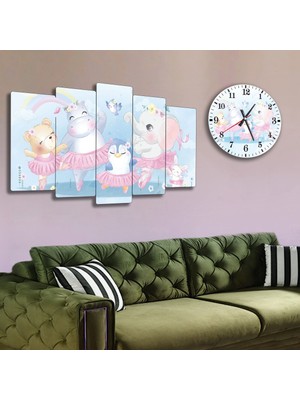 About The Perfect Renkli 6'lı Mdf Çocuk Odası Hayvanlar Tablo Seti, Saatli, Eğlenceli Dekorasyon