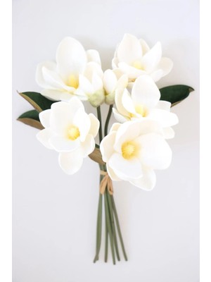 Beyaz Yapay Manolya Demeti, 7 Dallı Şık Gelin Buketi