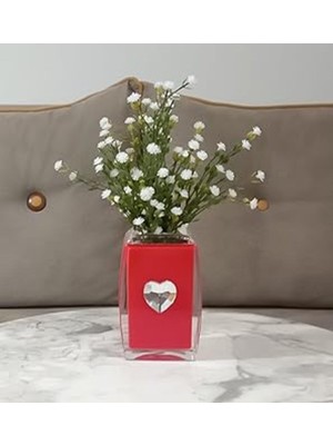 Beyaz Yapay Çiçekli Dekoratif Vazo, Kristal Taş Detaylı ve Şık Tasarım