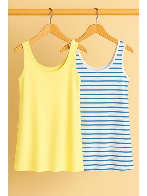 2 Adet A Kesim Rahat Kalıp Basic Kalın Askılı Atlet Tişört