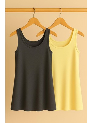 2 Adet A Kesim Rahat Kalıp Basic Kalın Askılı Atlet Tişört