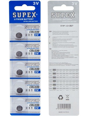 Supex CR1220 3 Volt 5'li Blister Lityum Pil