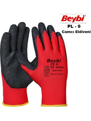 Beybi Nitril Poly Pl9 9 Beden Kırmızı Siyah Iş Eldiveni 12LI Paket Camcı Eldiveni