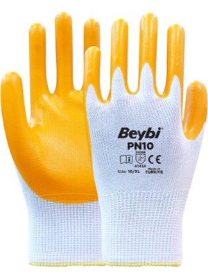 Beybi Nitril Pmk PN10 10 Beden 12LI Paket Polyester Örme Nitril Eldiven (4141A) Nitril 1-2 Kaplama