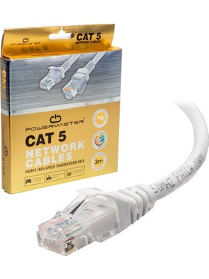 Powermaster  PM-7959 Gri Cat5 3 Metre Ethernet Network Kablosu
