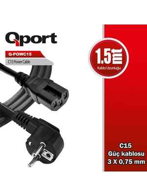 Qport Q-Powc15 1.5m C15 3*075mm Power Kablosu