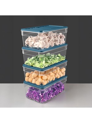 4'lü Derin Mikrodalga Uyumlu Organizer Set Düzenleyici Gıda Erzak Saklama Kabı 2500ML Mavi