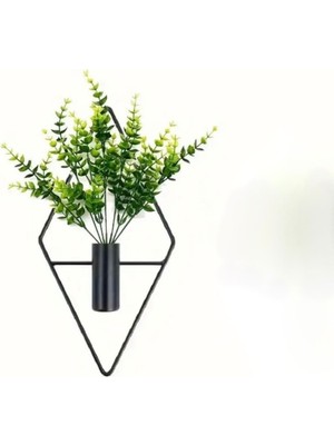 Şık Siyah Geometrik Desenli Mini Metal Duvar Vazosu