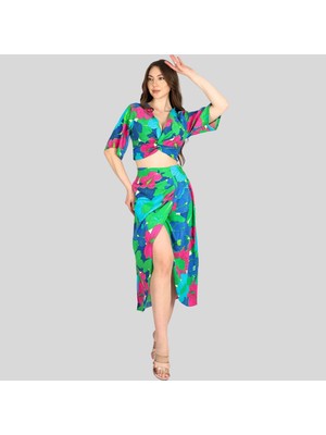 Bohem Yazlık Crop Gömlek-Etek Kombin