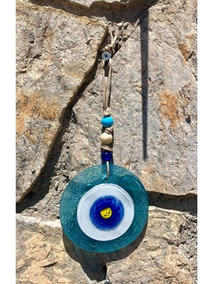 El Yapımı Baloncuklu Açık Mavi Nazar Boncuğu Balkon Süsü 10 cm