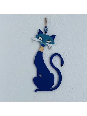 El Yapımı Mavi Kedi Nazar Boncuklu Duvar Dekoru, Şık ve Güzel Tasarım