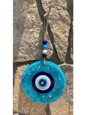 Turkuaz Renkli 20 cm El Yapımı Nazar Boncuğu Duvar Dekoru