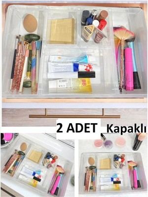 About The Perfect Beyaz 2'li 5 Bölmeli Çekmece İçi Düzenleyici, Makyaj ve Takı Organizer