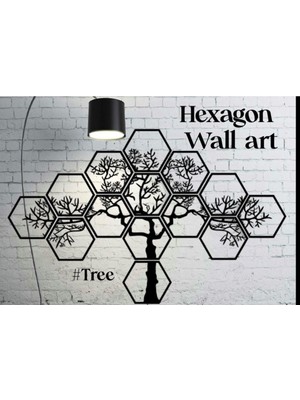 Altıgen Ağaç Desenli Siyah Duvar Sanatı, Modern ve Şık Dekorasyon Parçası
