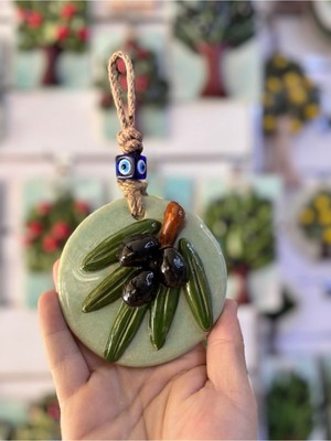 Renkli Seramik Zeytin Ağacı Duvar Süsü, 11 Cm, Dekoratif ve Şık Tasarım