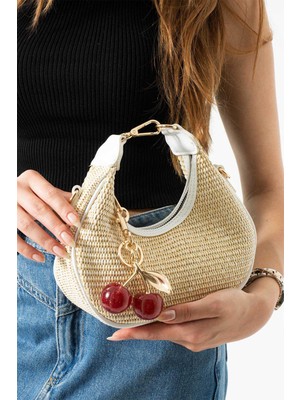 Charm Hediyeli Hasır Kadın El ve Omuz Çantası